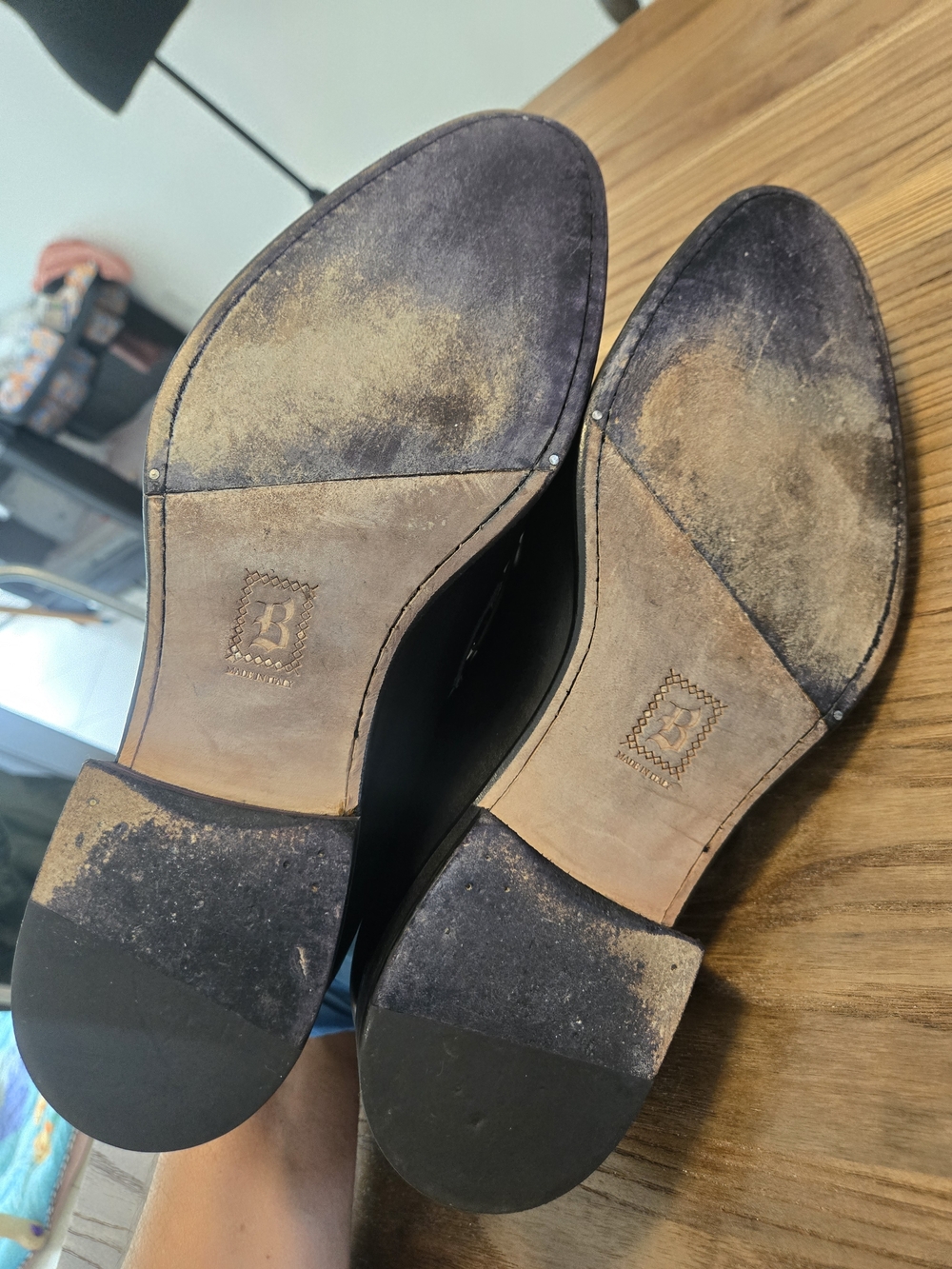 BRIONI Black Leather Block Heeled Almond-Toe Men's Penny Loafers Size 11 - Picture 8 of 12
